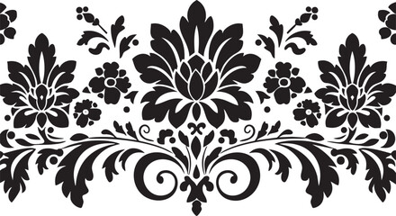 Black floral ornamental vector pattern for elegant and vintage design projects.