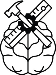 brain with a hammer and a ruler on it