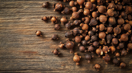 Obraz premium Rustic Composition of Whole Brown Spice Seeds on Wooden Surface