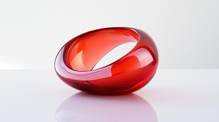 3d rendering of a red spherical object on a white surface. the object appears to be made of glass or a similar material and has a smooth, glossy finish.