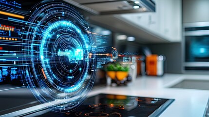 Obraz premium Smart Kitchen Technology: Futuristic Interface Design in Modern Home