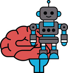 A robot is standing next to a brain