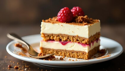 Individual tiramisu portion, showcasing texture and rich layers , food, coffee, creamy