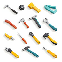Naklejka premium Collection of Isometric Hand Tools Hammers Wrenches and More for DIY Projects