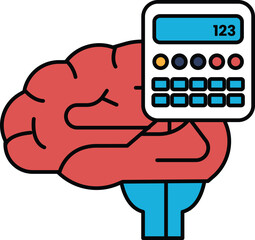 A brain is holding a calculator