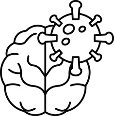 cartoon brain with a virus in the middle