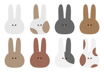 easter set of cute rabbits head with various color