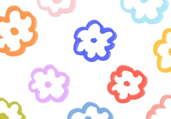 colorful flower pattern with crayon paint brush texture for wallpaper background