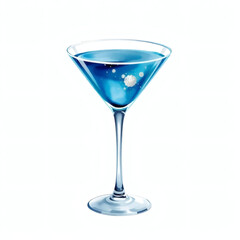 Sipping a refreshing blue cocktail in a chic setting at twilight surrounded by sparkling lights