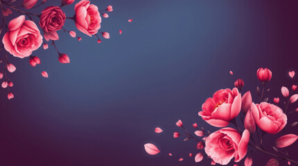 Delicate pink roses adorn a rich, deep background, creating a vibrant floral composition perfect for any romantic occasion