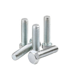 Four metal bolts on transparent background