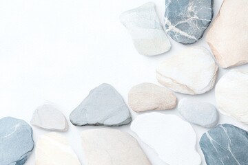 watercolor illustration showcasing various stone textures with soft muted tones and subtle gradients