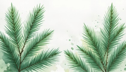 Fototapeta premium Watercolor Pine Boughs Artistic Forest Illustration Background