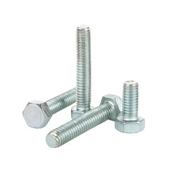 Four metal bolts lying on transparent background