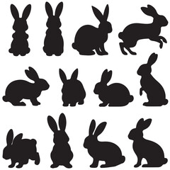 set of vector different type of RABBIT, bunny silhouettes	
