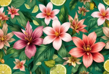  Vibrant Citrus Floral Pattern Botanical Illustration Style for Fashion Home Decor