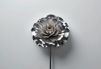  Pure Bloom Experience the simplicity of a 3D chrome carnation against a stark white background, highlighting its form and