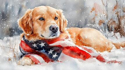 Golden Retriever in Snowy Winter Landscape