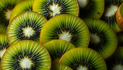Close-up of Juicy Sliced Kiwi Fruit Background Texture