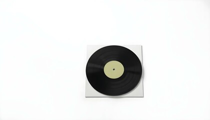 Black Vinyl Record on White Background, Top View