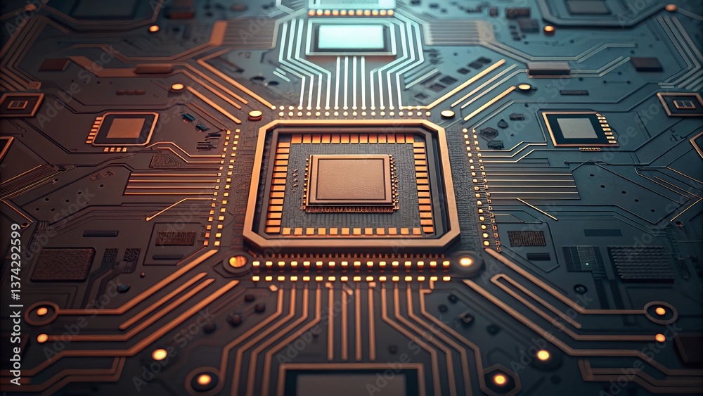 Aufkleber a close-up view of a computer circuit board featuring intricate patterns and a central processor, sh