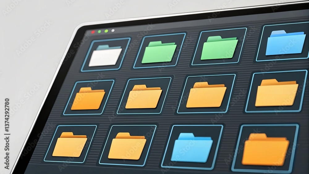 Aufkleber a close-up of a digital interface displaying various colored folders on a screen, representing file 