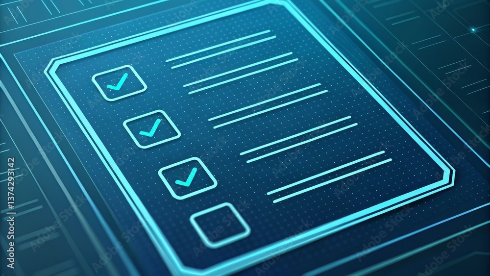 Leinwandbilder a digital checklist graphic featuring three checked items and one empty box on a blue background.