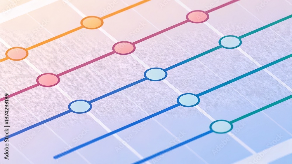 Aufkleber a colorful data visualization with horizontal lines and circular markers indicating various metrics 