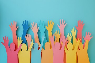 Colorful Paper People Raising Hands Teamwork