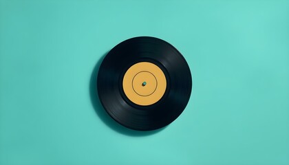 Obraz premium Vintage Black Vinyl Record on Turquoise Background