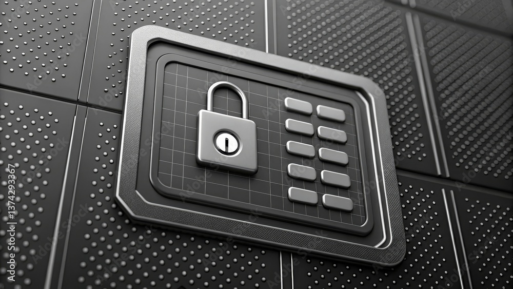 Fototapete a digital keypad with a padlock symbol, set against a textured black background, symbolizing securit