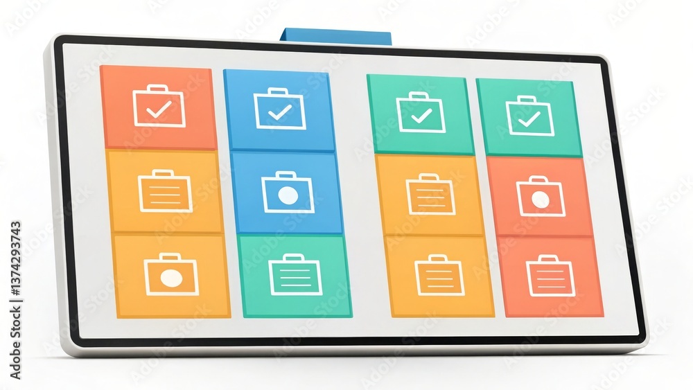 Poster a colorful, digital interface displaying checklists and icons, symbolizing task management and organ