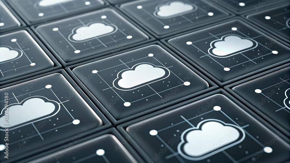Leinwandbilder a digital pattern of cloud icons on a modern background, representing cloud computing technology and
