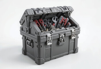 A toolbox with an open lid, isolated on a white background