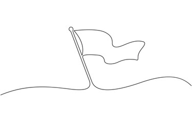 Single Line Drawing of a Flag with Editable Stroke and Copy Space, Outline billowing flag. Hand drawn one line graphic isolated icon. Editable stroke.