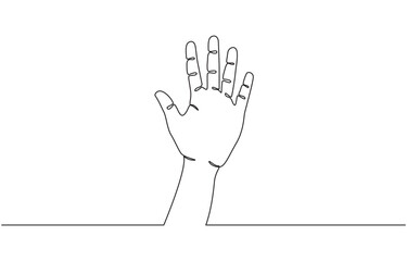 Single line drawn hand gesture, minimalistic waving human five fingers, Hand Waving Continuous Line Drawing with Copy Space. Dynamic continuous one line graphic vector design.