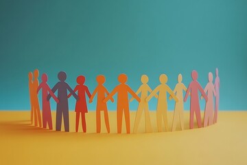 Colorful Paper People Holding Hands in a Circle