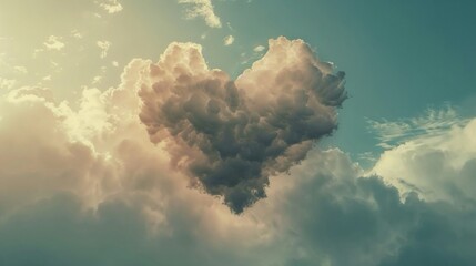 Naklejka premium Nel cielo le nuvole si uniscono a formare un cuore, evocando un'atmosfera romantica.