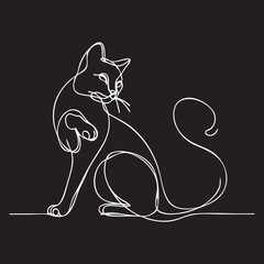 Cat continuous line drawing. Drawing style chalk.
