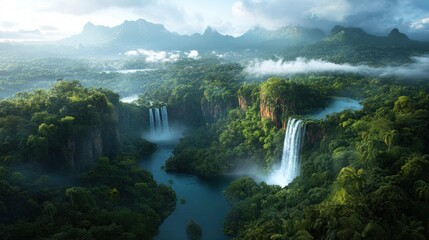 Fototapeta premium Lush rainforest waterfalls