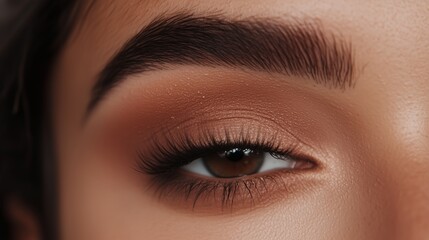 Close-up view of an eye highlighting subtle makeup and natural beauty