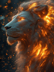 Naklejka premium A lion in a fantasy world, with a mane that glows like flames.