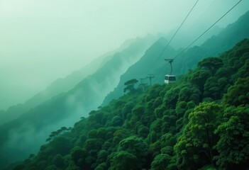  Victoria Peak Tram Emerald Gradient, Steel Cables, Misty Peaks. Evokes Serenity and Journey © BOXS