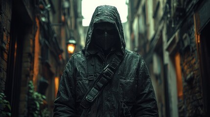 Masked figure in alleyway