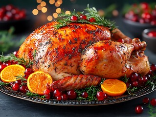 Roasted Turkey with Festive Dinner.