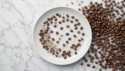  Modern Coffee Bean Arrangement Top Down View of Beans on a White Plate with Minimalist Aesthetic