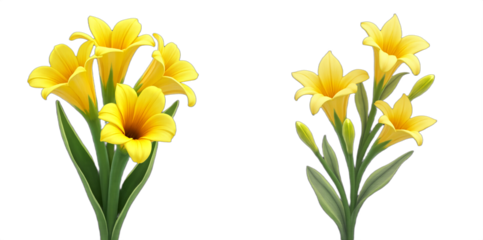 Bright freesia flowers Isolated on transparent background, perfect for spring designs, Easter greetings, cheerful banners, floral arrangements. Digital illustration.