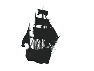 Isolated Silhouette of a Sailing Ship