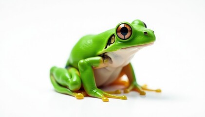 Obraz premium Solitary bright green frog against pure white, digital, amphibian photo
