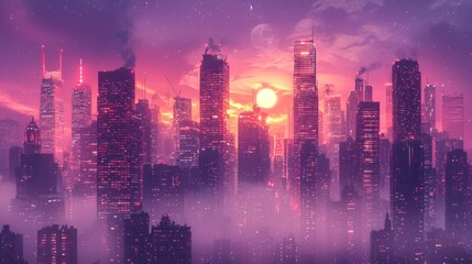 Fototapeta premium Sunrise over futuristic cityscape